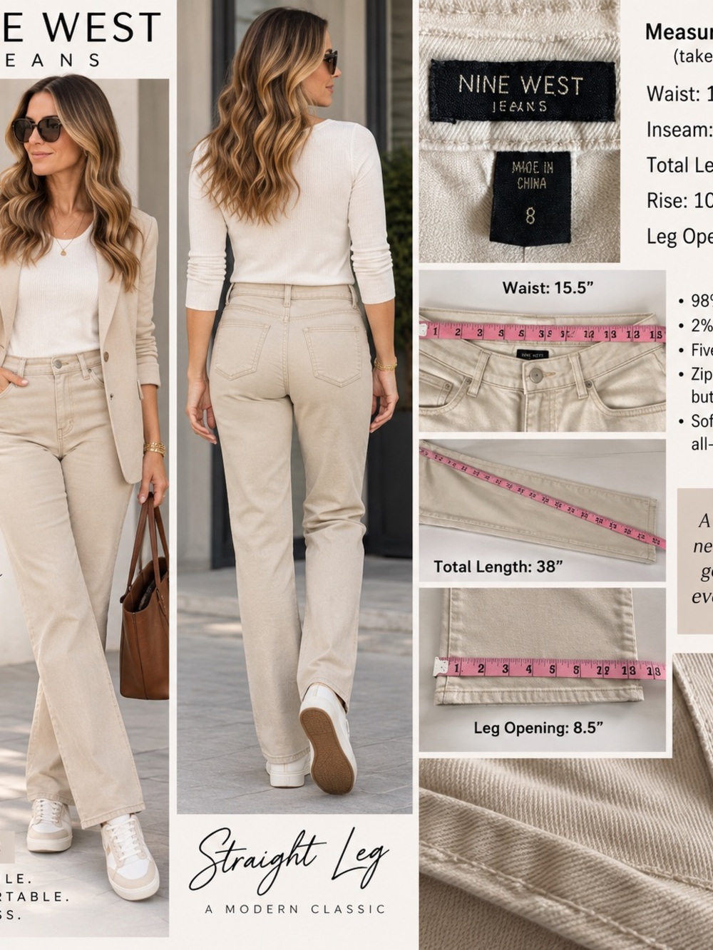 Nine West Women’s Straight Leg Jeans in Light Beige